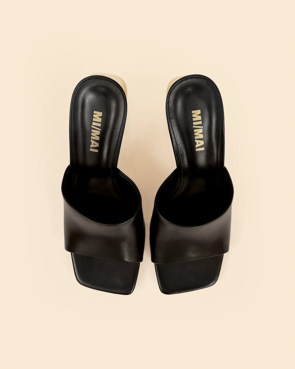 Mule en cuir noir à large talon haut doré Gemma High Black Gold