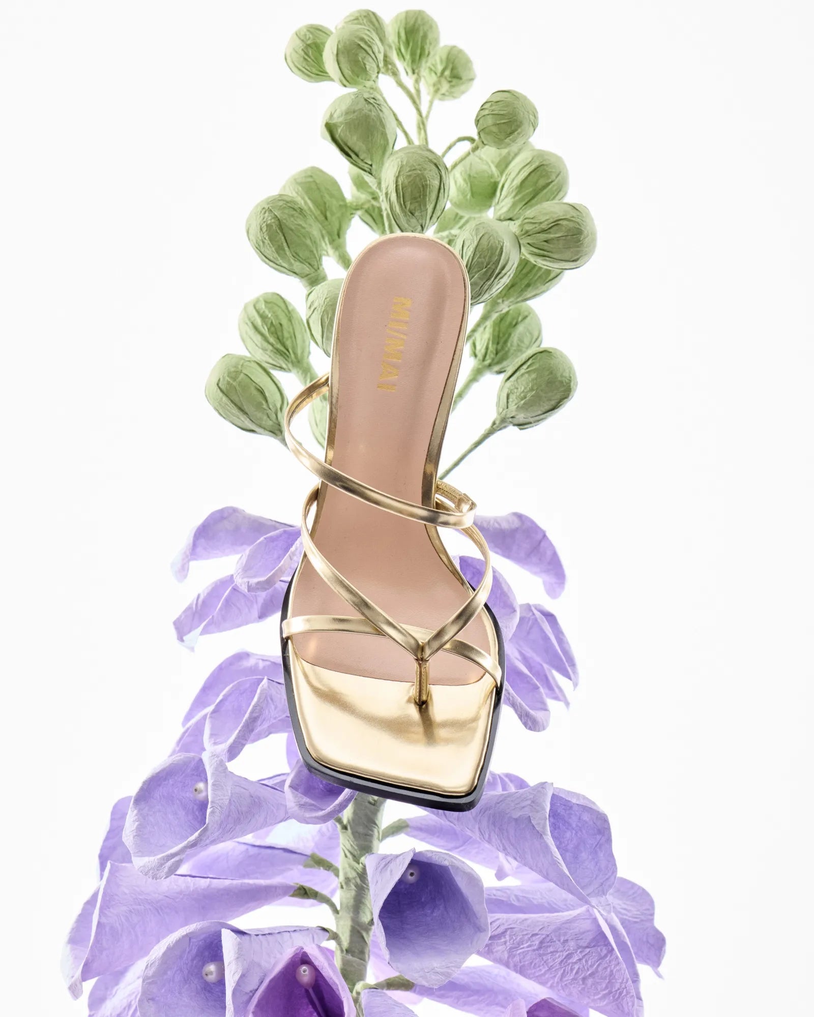 Mule à brides et bout carré en cuir doré Misty Gold Mirror