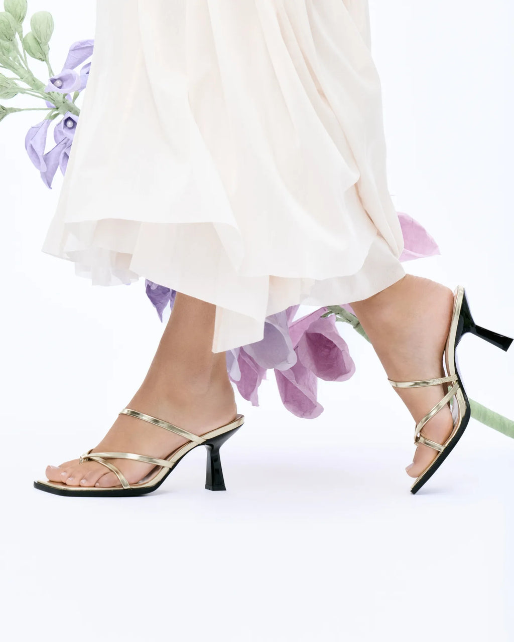 Mule à brides et bout carré en cuir doré Misty Gold Mirror