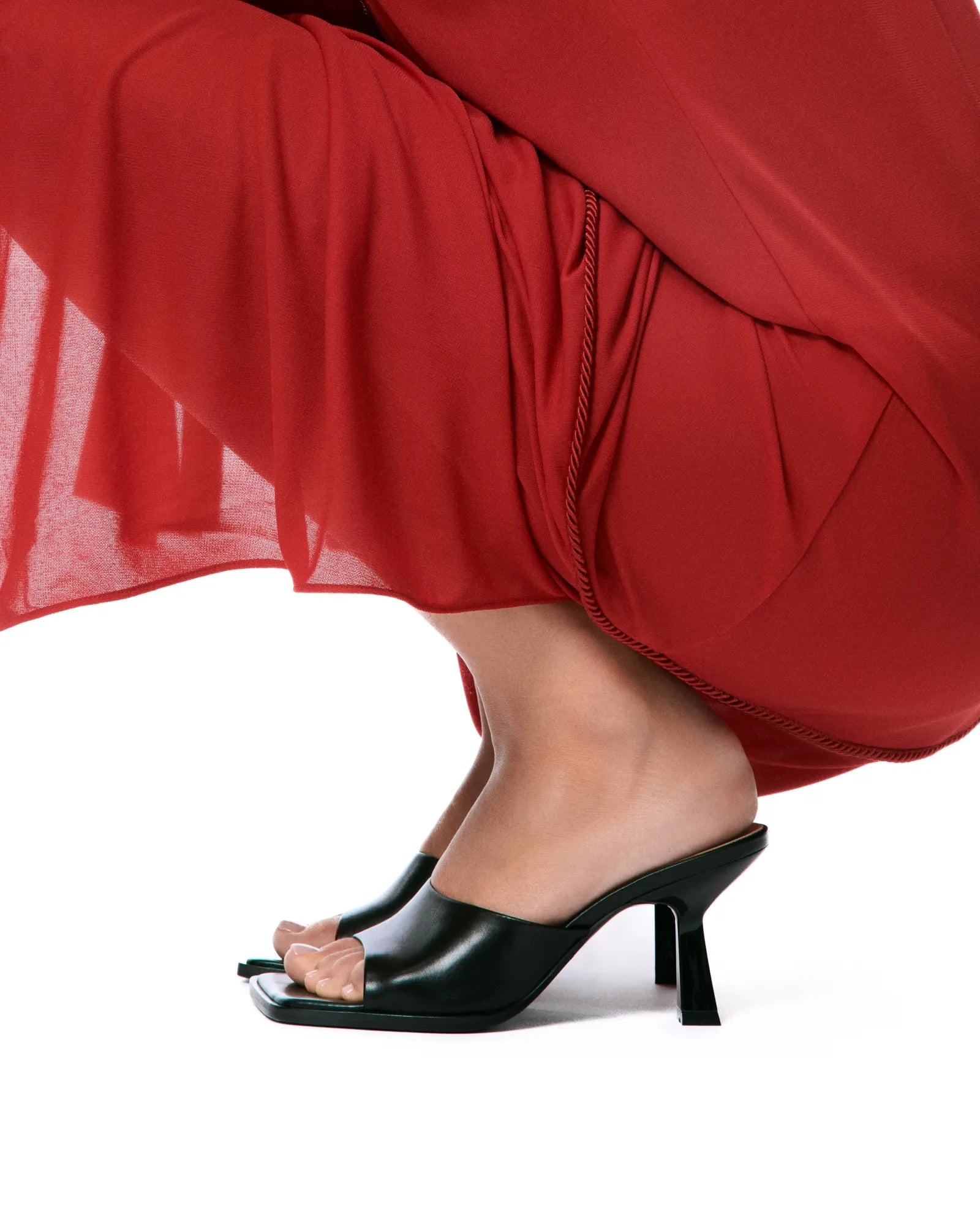 Mule à talon haut et bout carré en cuir noir Joya Black