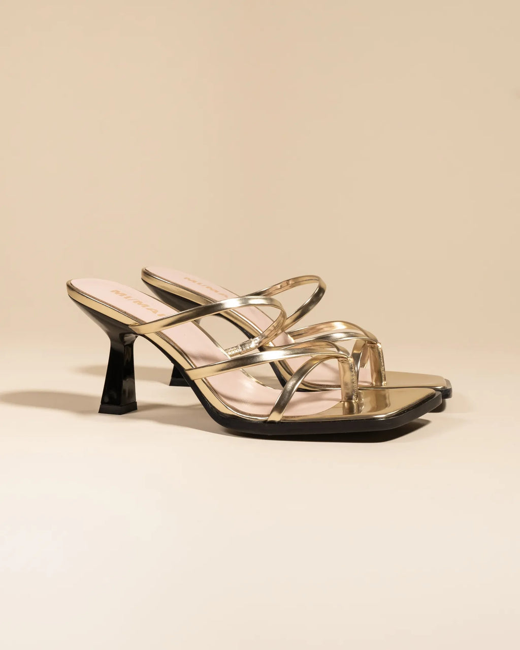 Mule à brides et bout carré en cuir doré Misty Gold Mirror