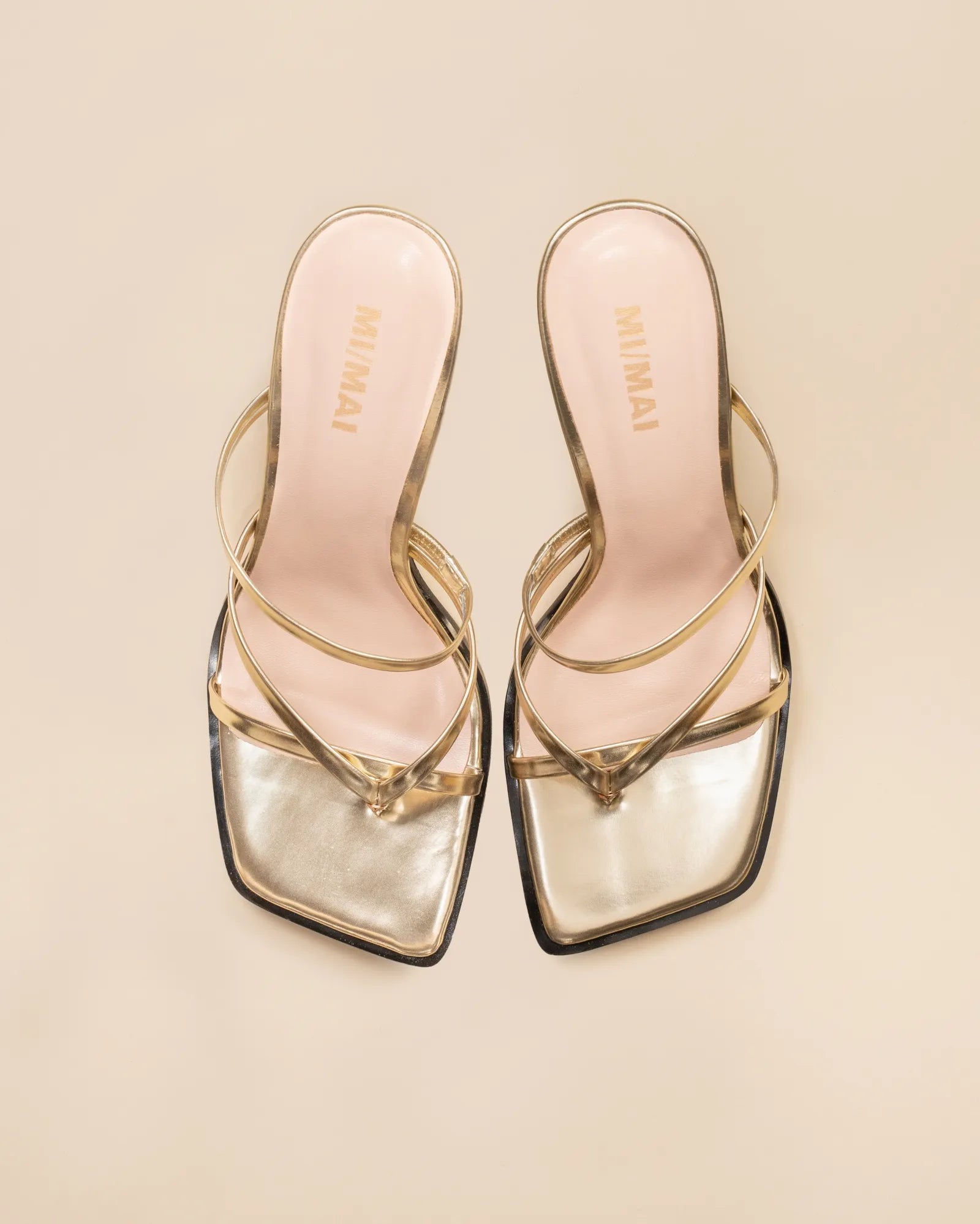 Mule à brides et bout carré en cuir doré Misty Gold Mirror