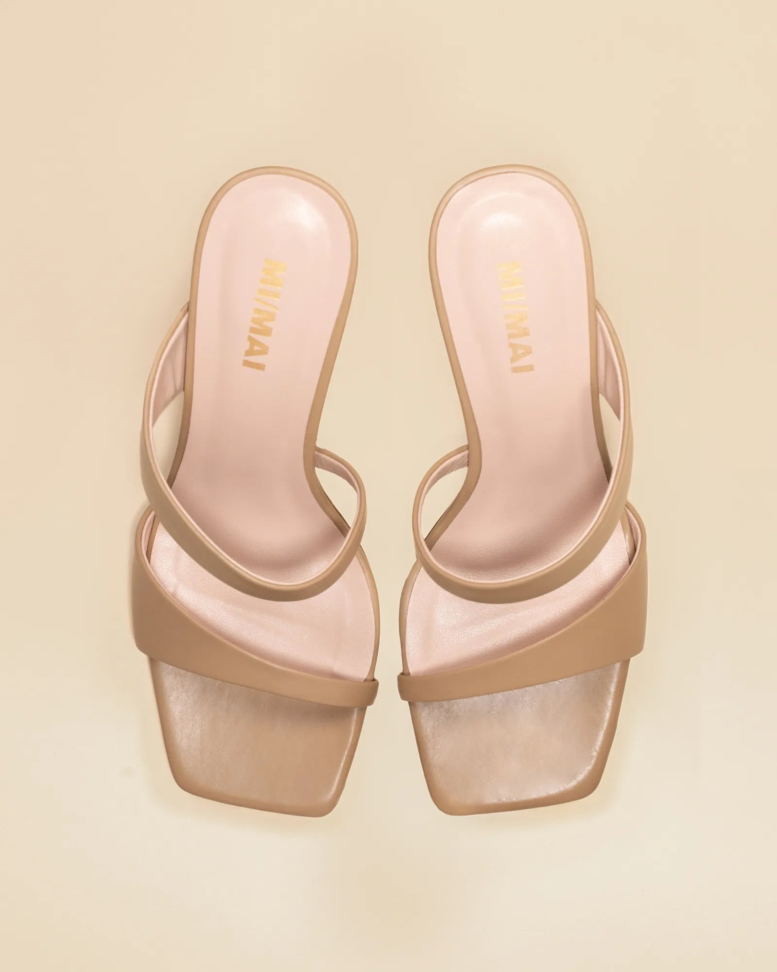 Tara Nude beige leather high-heeled, square-toe mule sandal