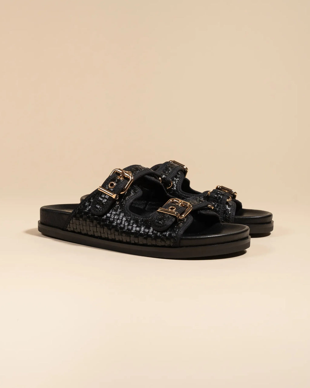 Nu-pied mule à brides et boucles en cuir noir Yayoi Black