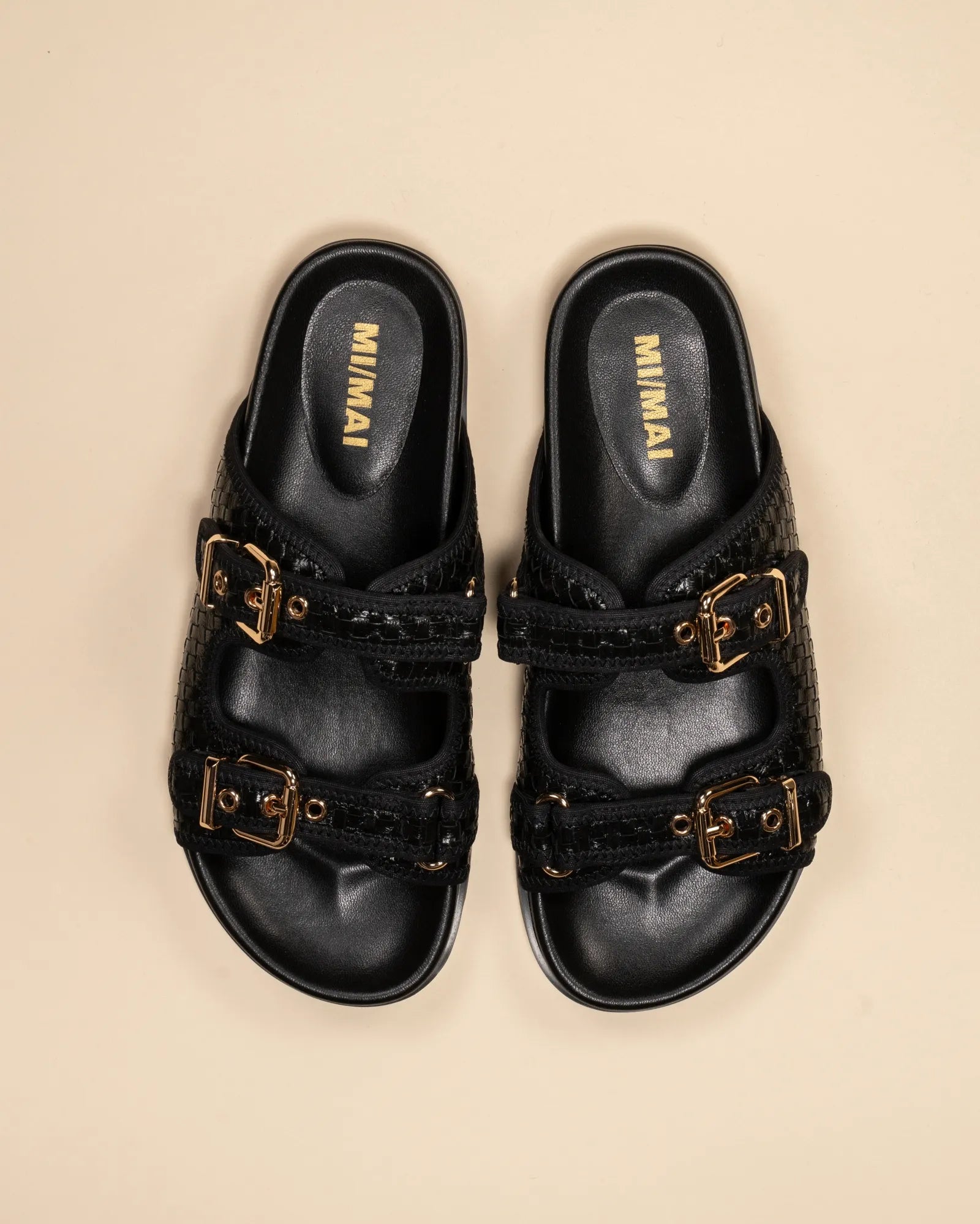 Nu-pied mule à brides et boucles en cuir noir Yayoi Black