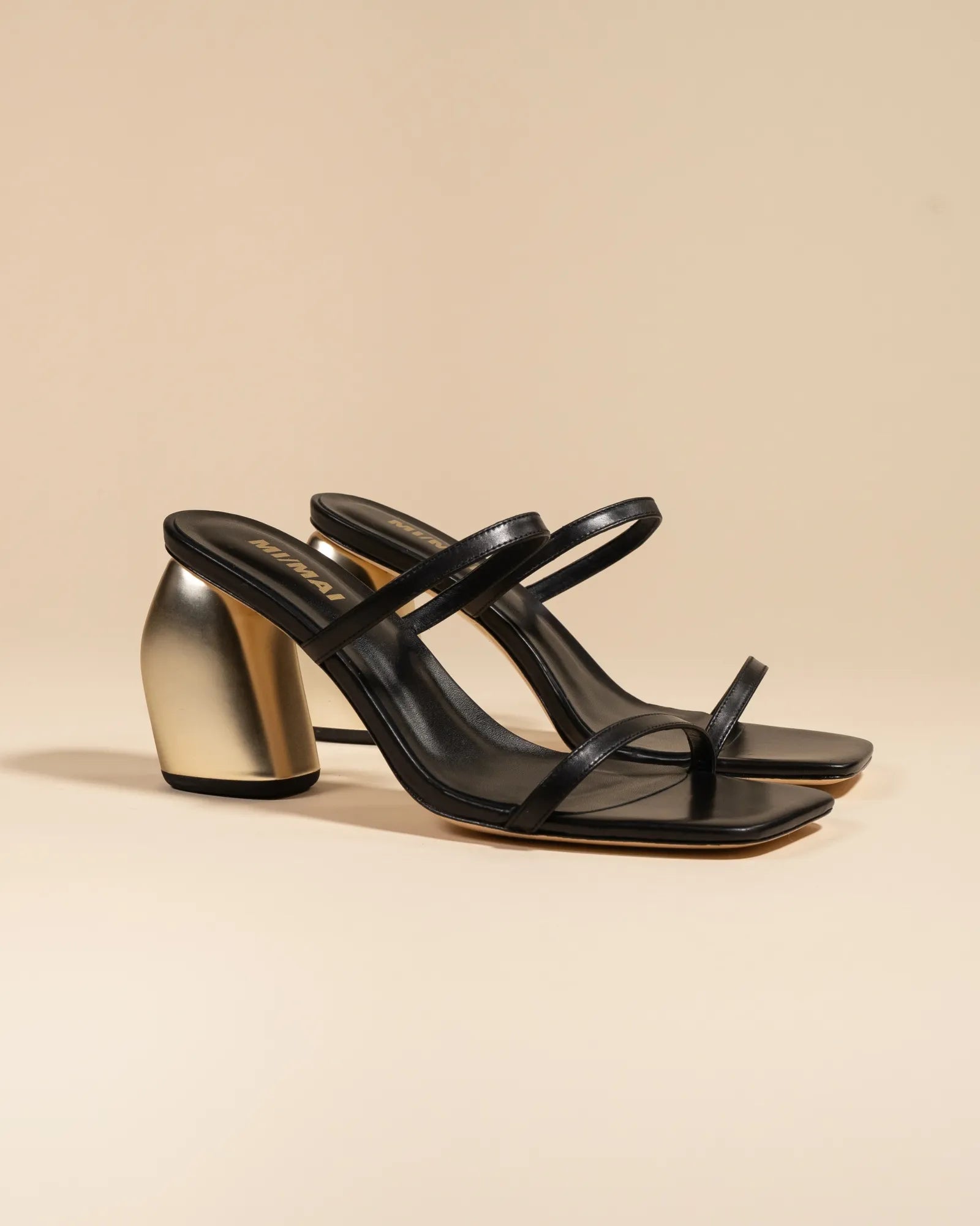 Sandale mule à talon doré et brides noires Tilda High Black Gold