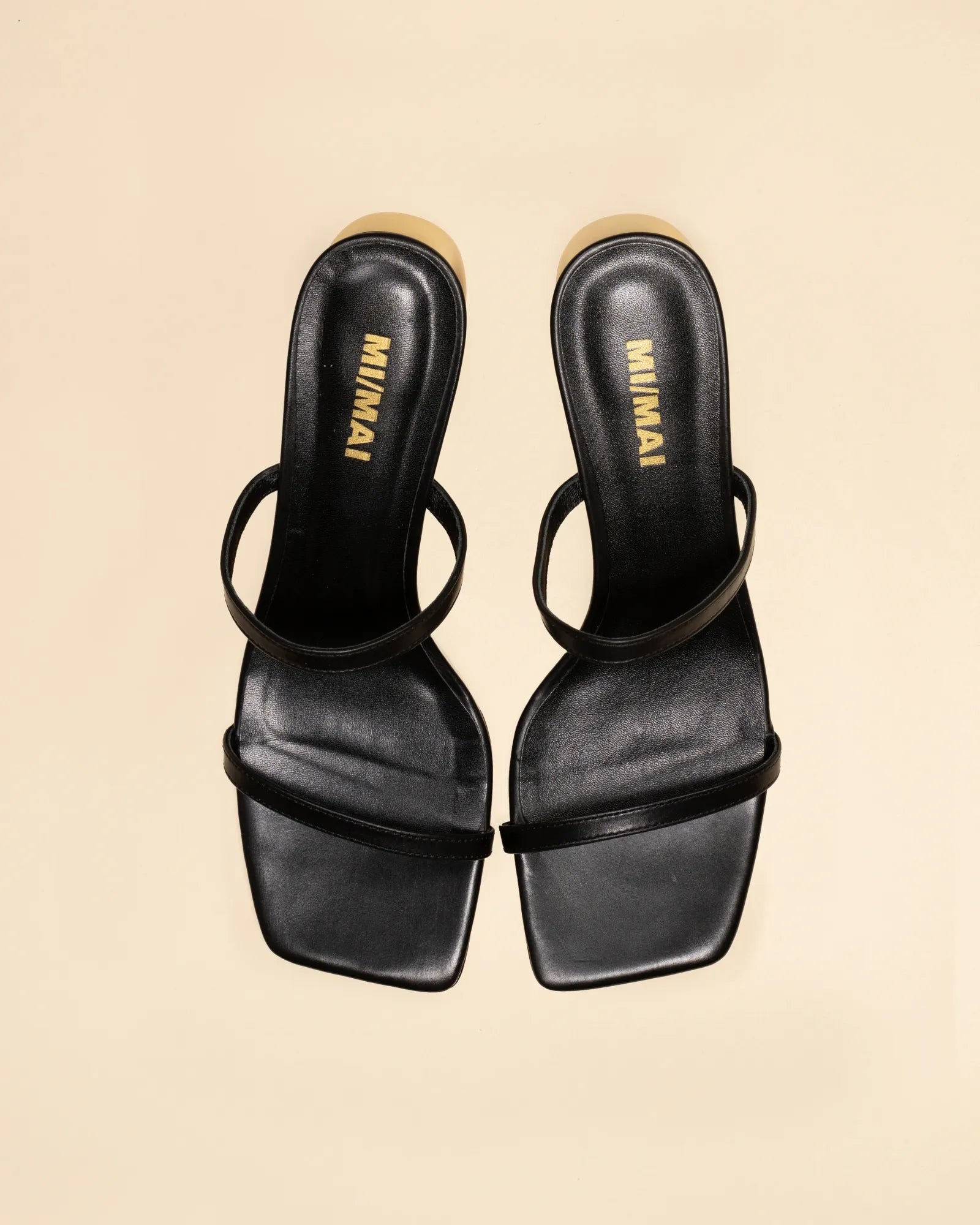 Sandale mule à talon doré et brides noires Tilda High Black Gold