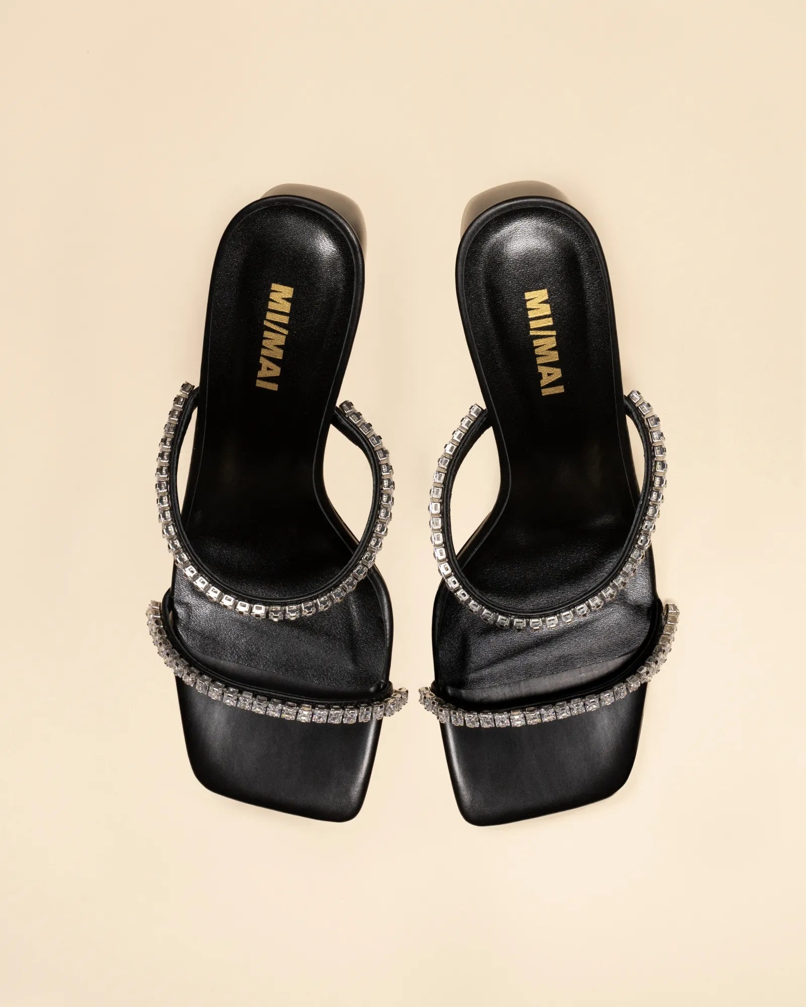Sandale mule à talon et brides en strass Tilda High Black Crystals
