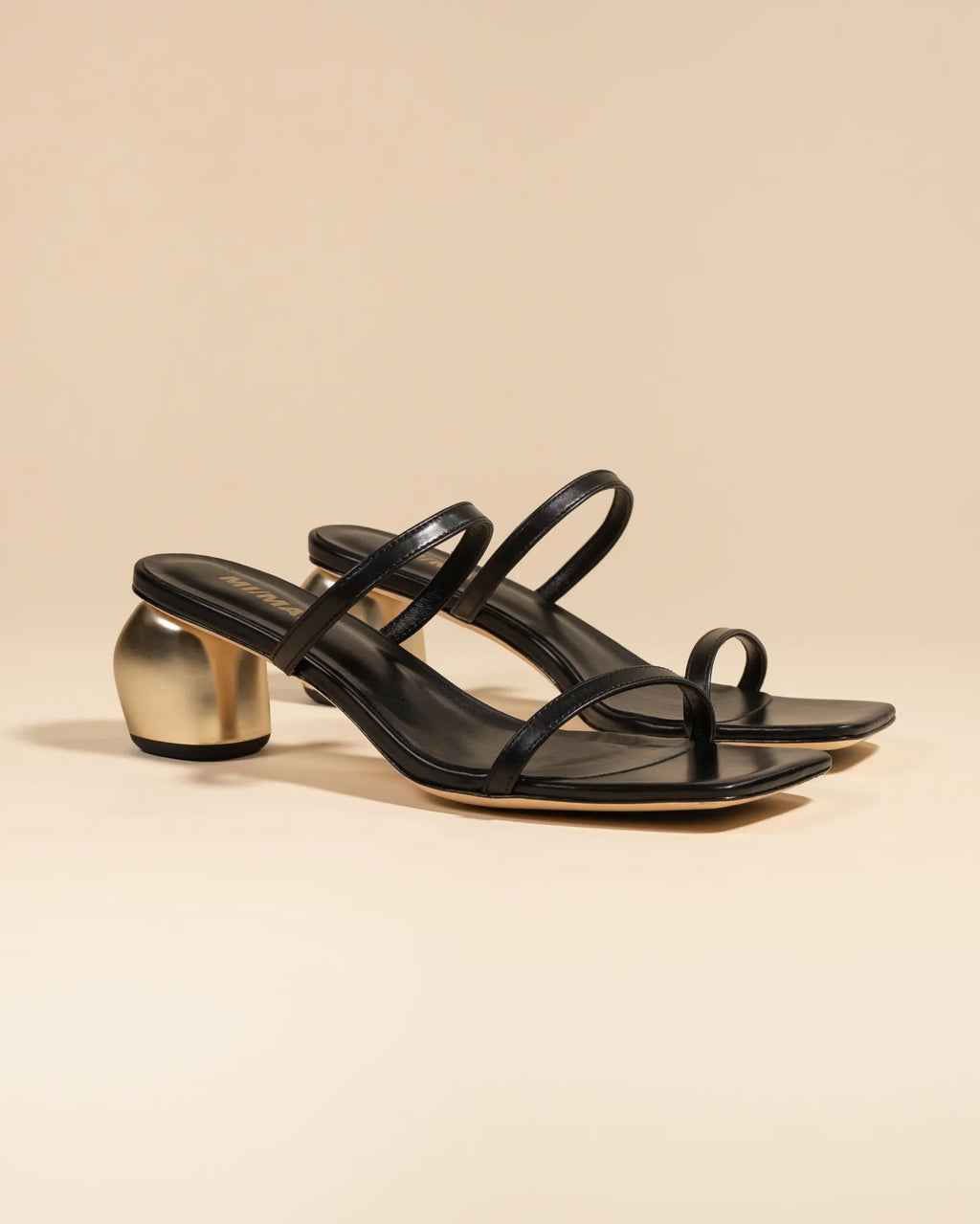 Sandale mule à petit talon doré et brides Tilda Low Black Gold