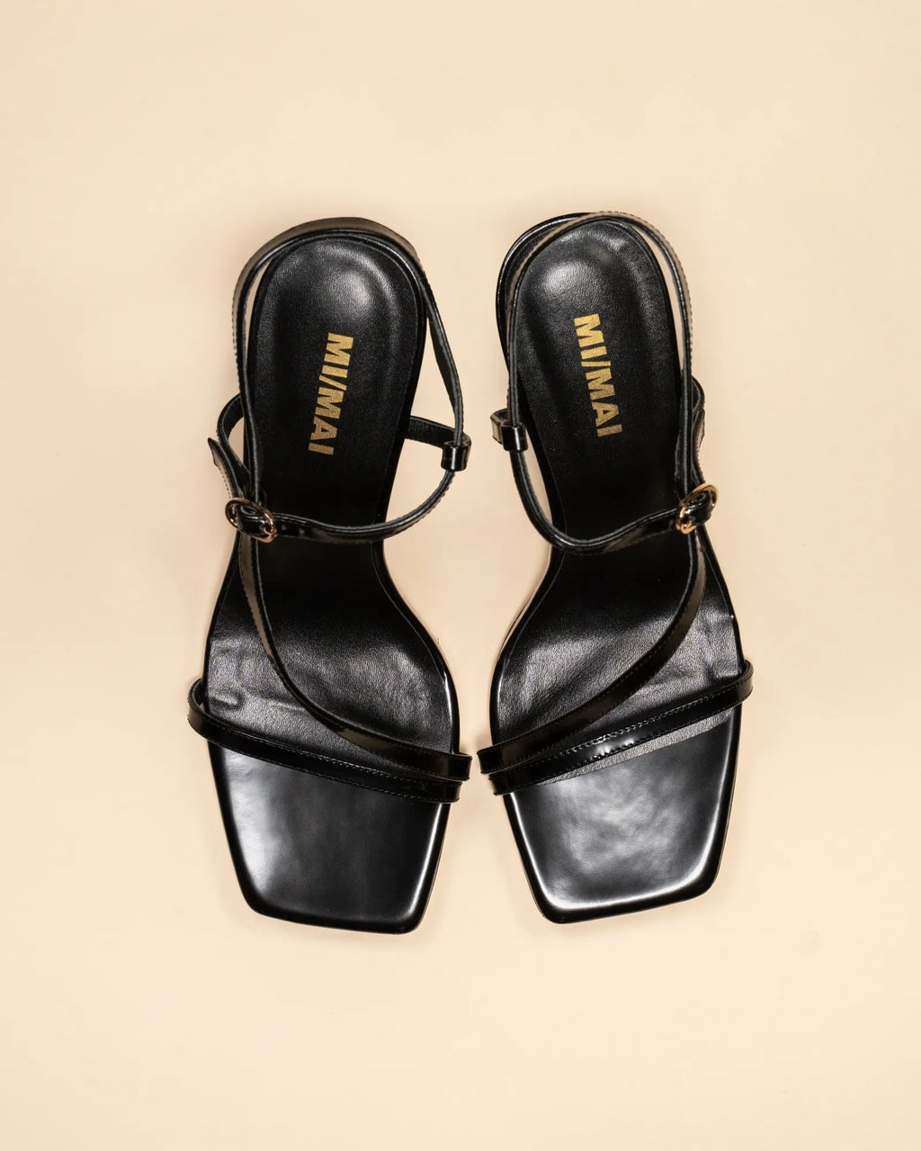 Sandale à bride et bout carré en cuir noir Sally Black