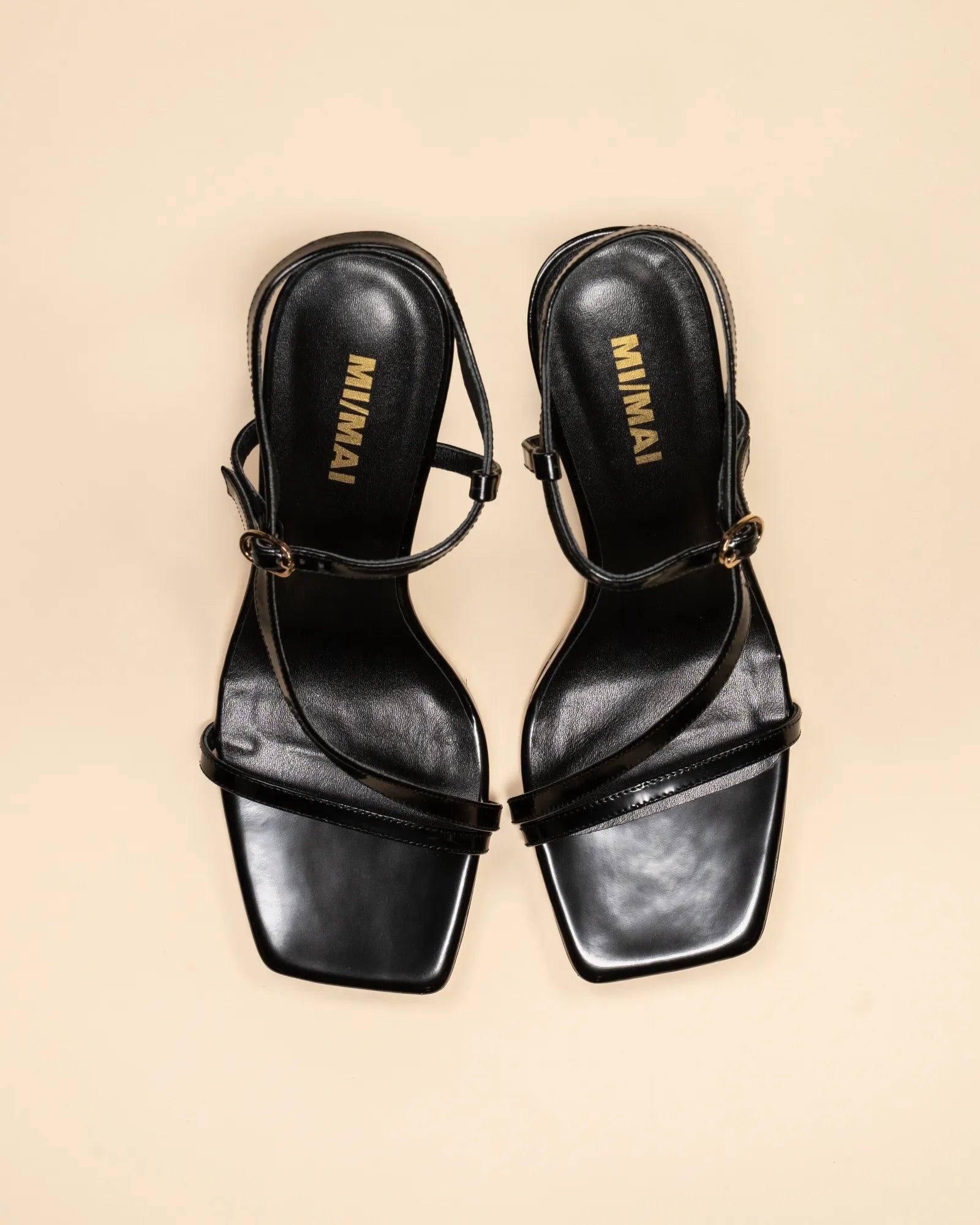 Sandale à bride et bout carré en cuir noir Sally Black