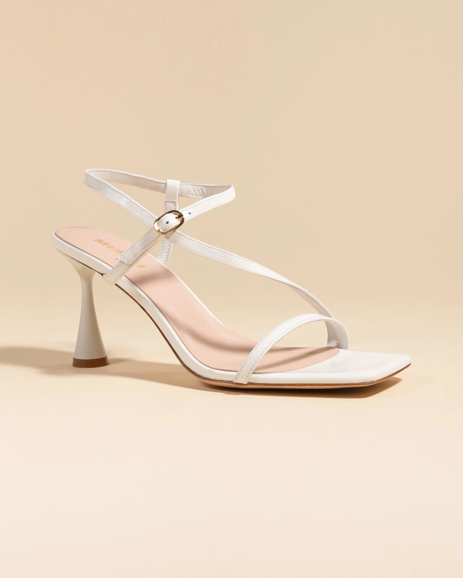 Sandale à bride et bout carré en cuir blanc Sally White