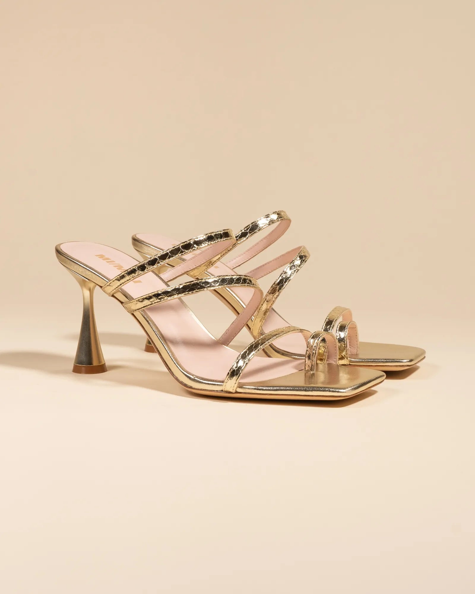 Sorento Gold Snake square-toe strappy sandal