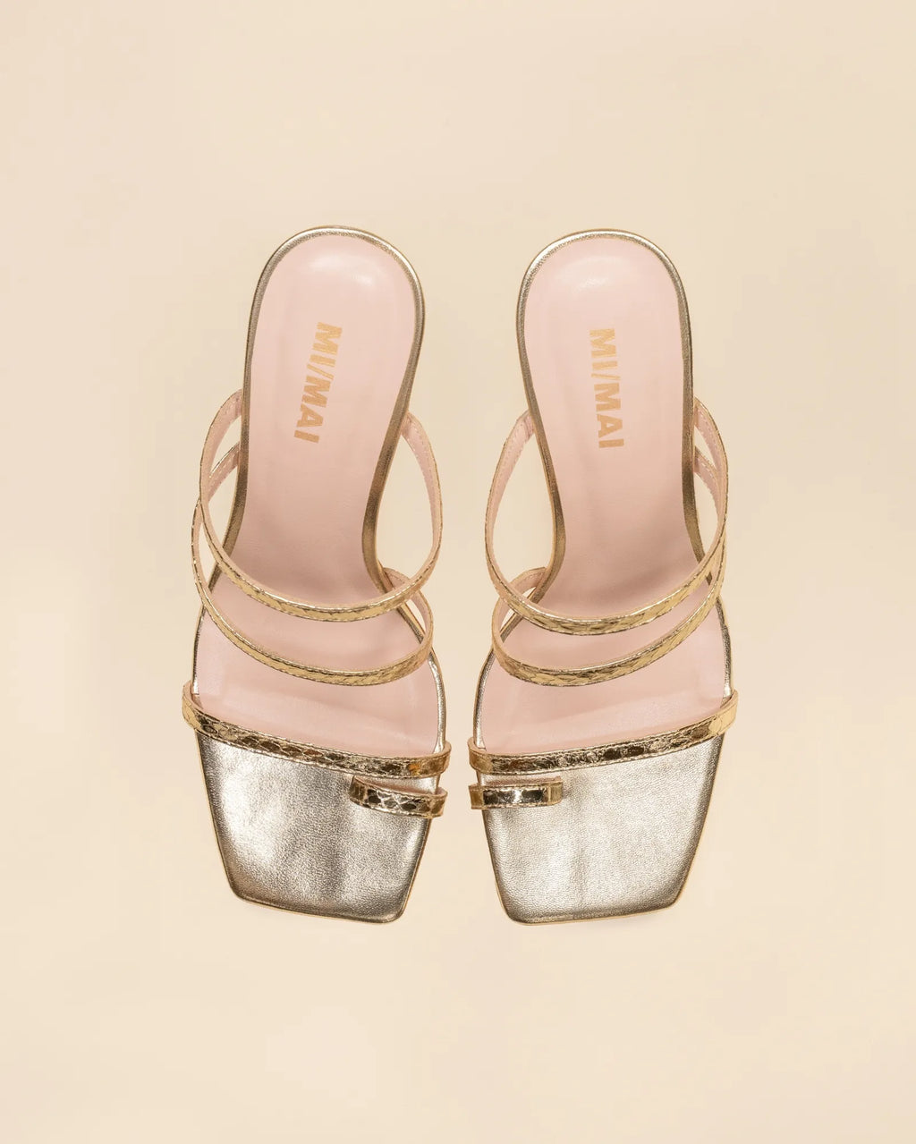 Sandale à bride et bout carré en cuir serpent doré Sorento Gold Snake