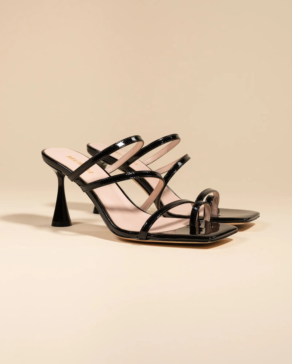 Sorento Black Patent black patent leather square-toe strap sandal