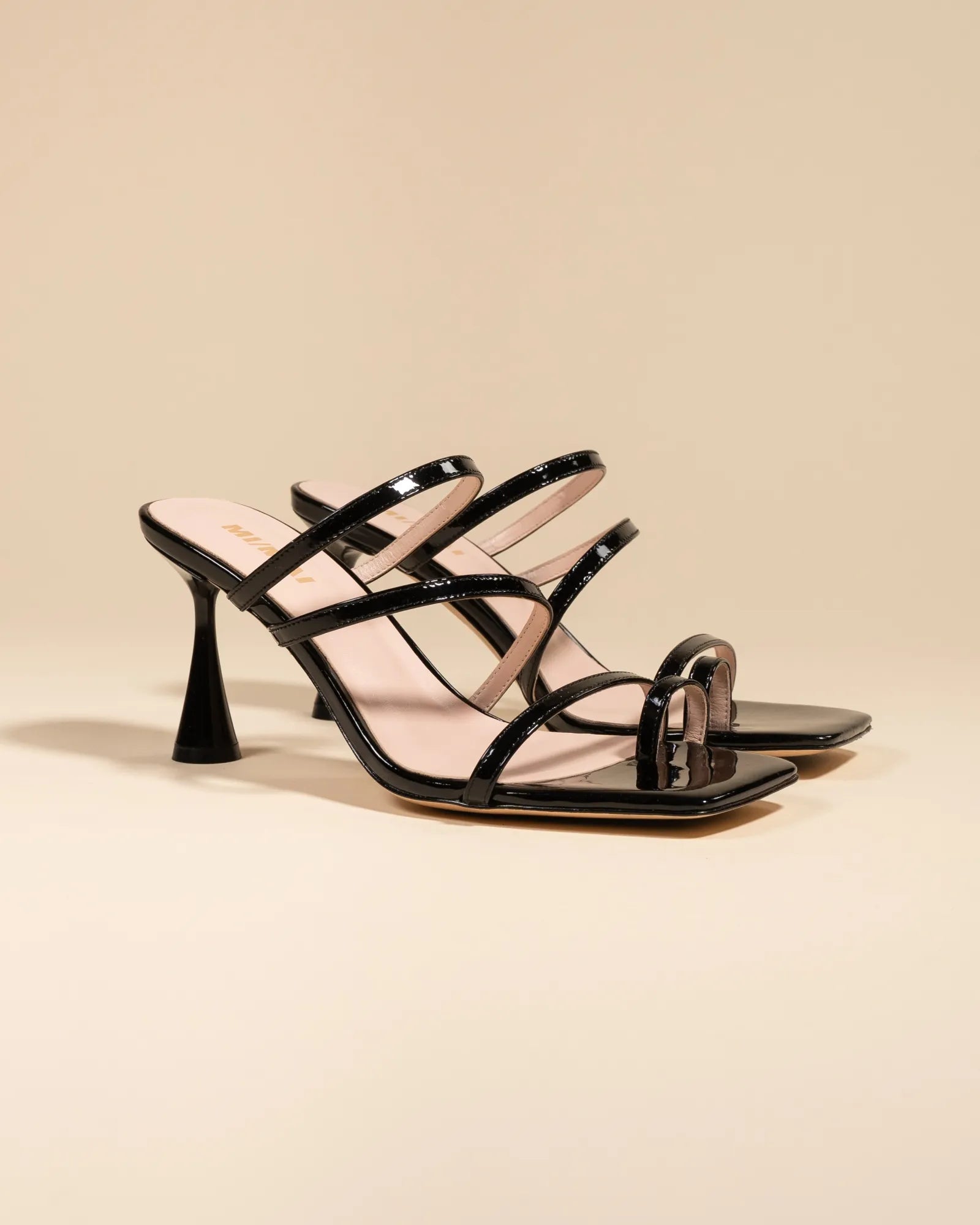 Sorento Black Patent black patent leather square-toe strap sandal