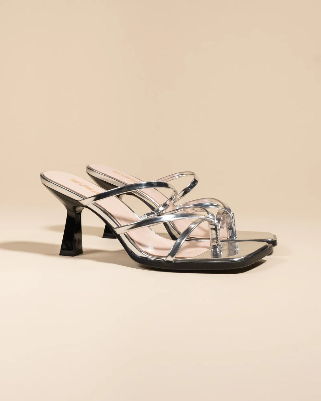 Mule à brides et bout carré en cuir argenté Misty Silver Mirror