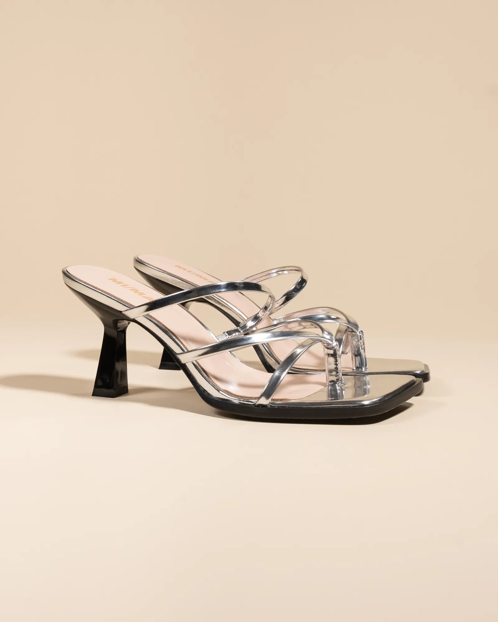 Mule à brides et bout carré en cuir argenté Misty Silver Mirror
