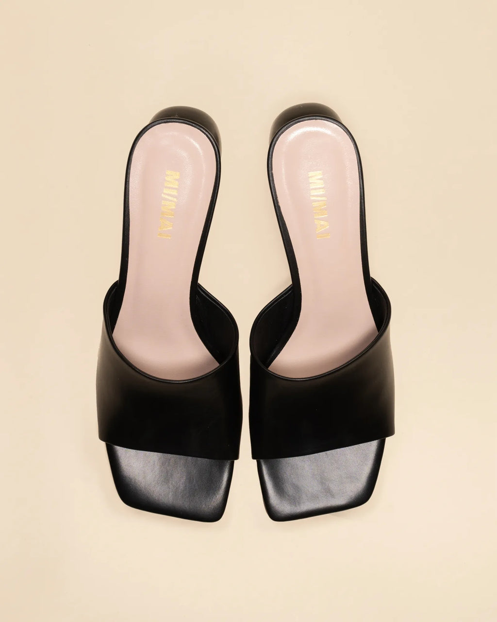 Mule à talon haut et bout carré en cuir noir Joya Black