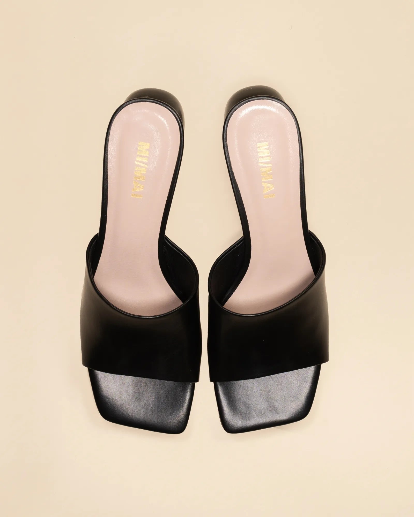 Mule à talon haut et bout carré en cuir noir Joya Black