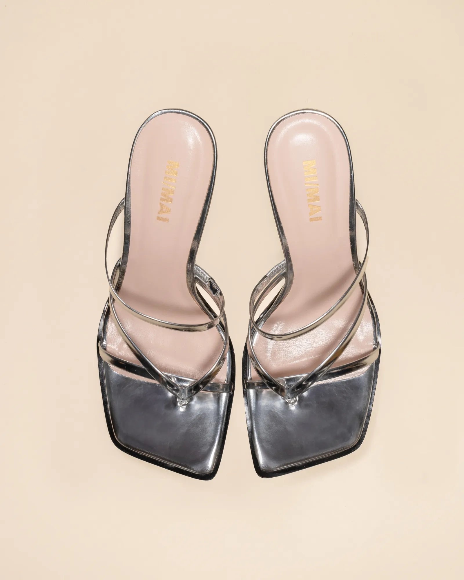 Mule à brides et bout carré en cuir argenté Misty Silver Mirror