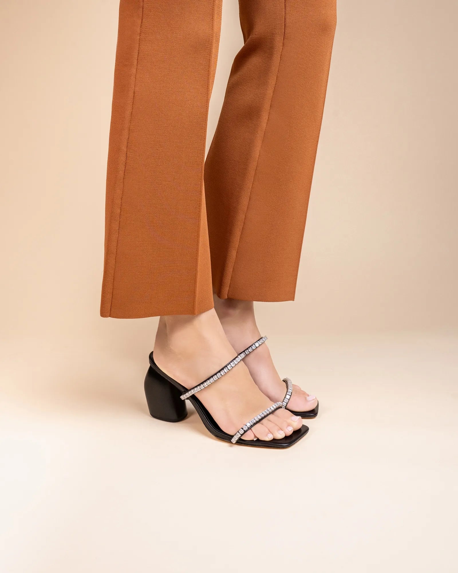 Sandale mule à talon et brides en strass Tilda High Black Crystals