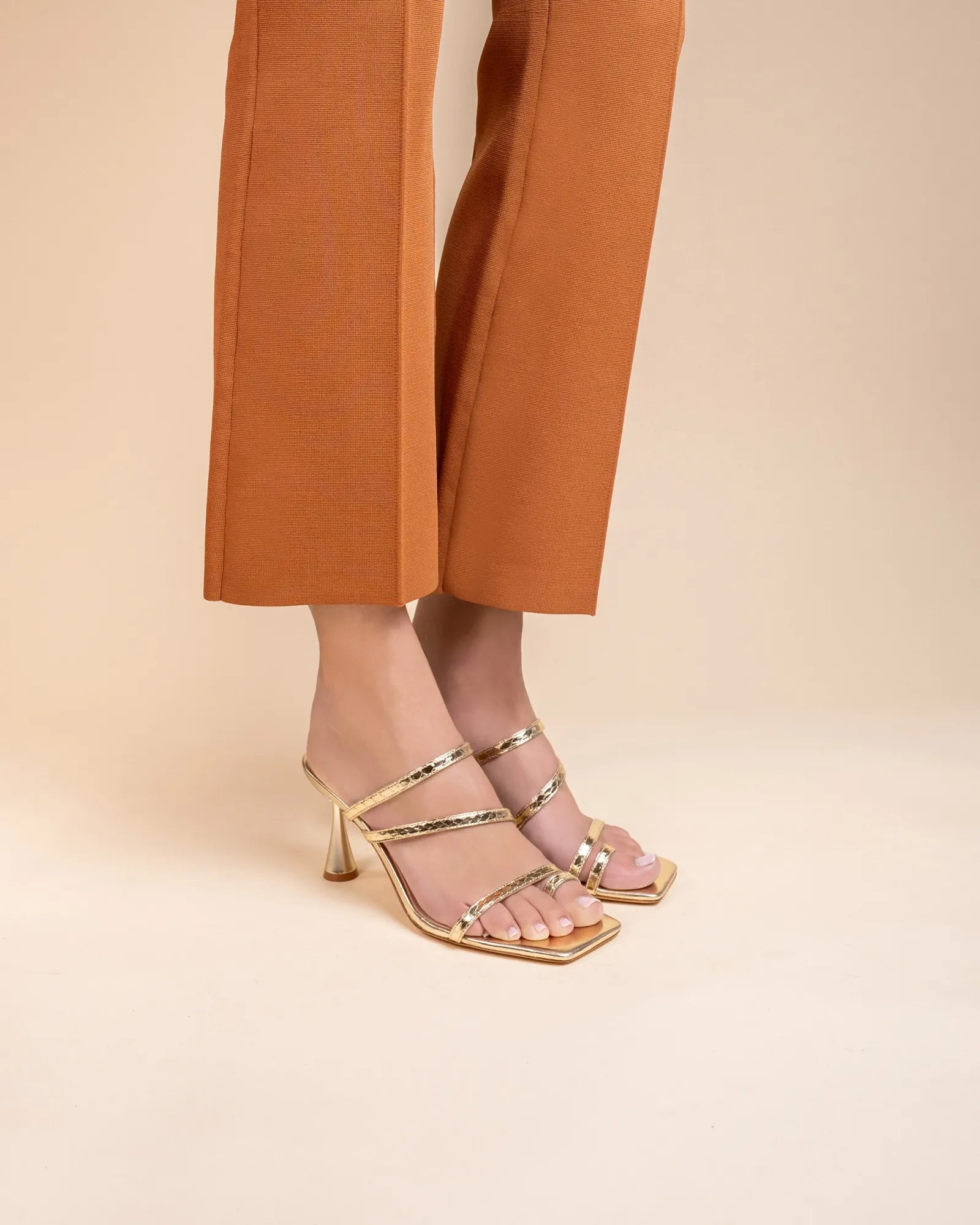 Sorento Gold Snake square-toe strappy sandal