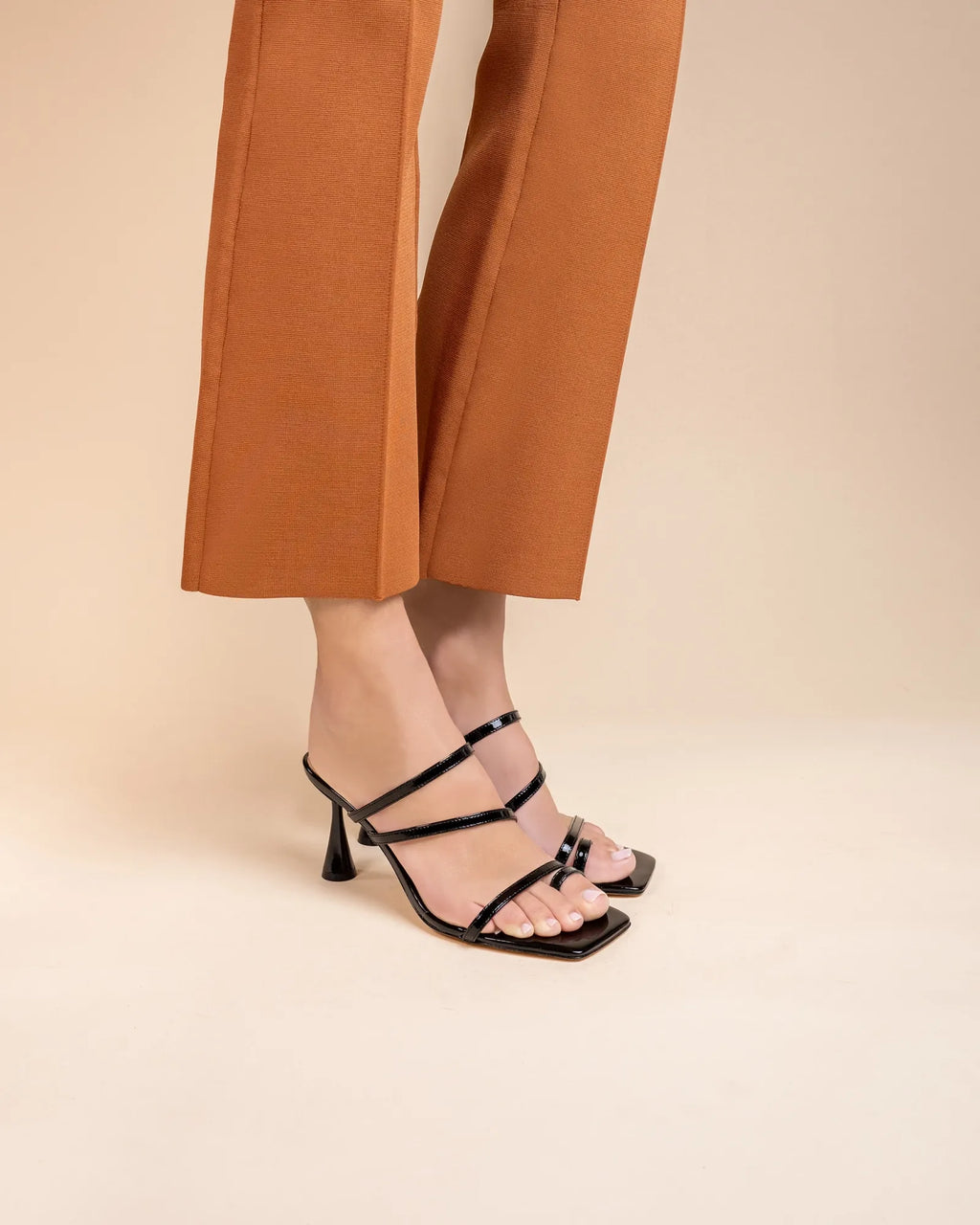 Sorento Black Patent black patent leather square-toe strap sandal