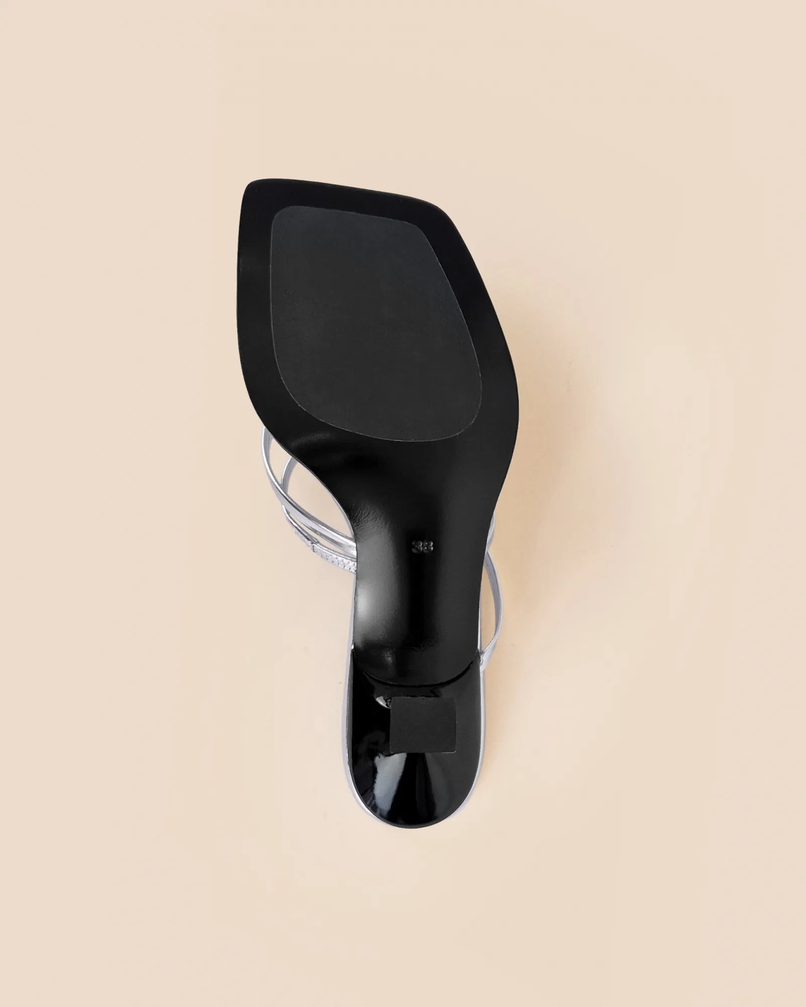 Mule à brides et bout carré en cuir argenté Misty Silver Mirror