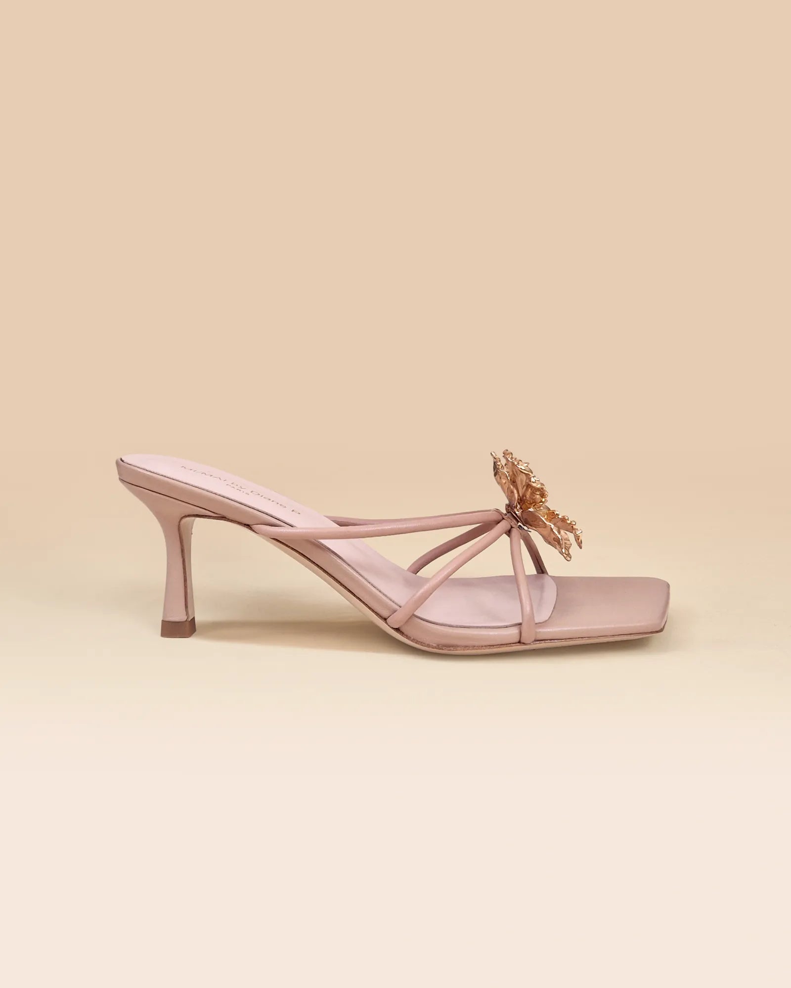 Mules à brides en cuir beige et accessoires interchangeables Thira Nude