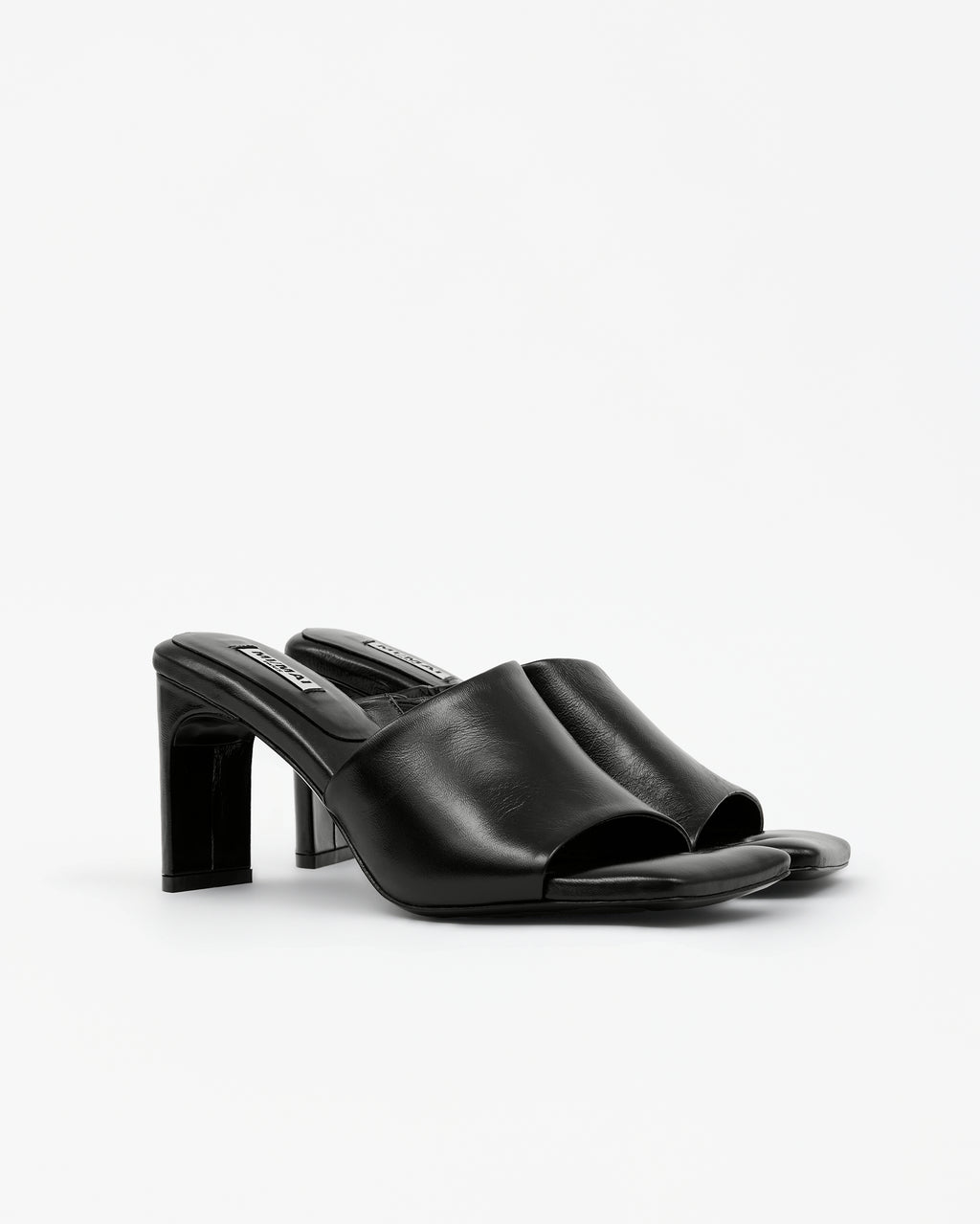 Isamu Chocolate Patent multi-strap mule with high heel and square toe in brown patent leather