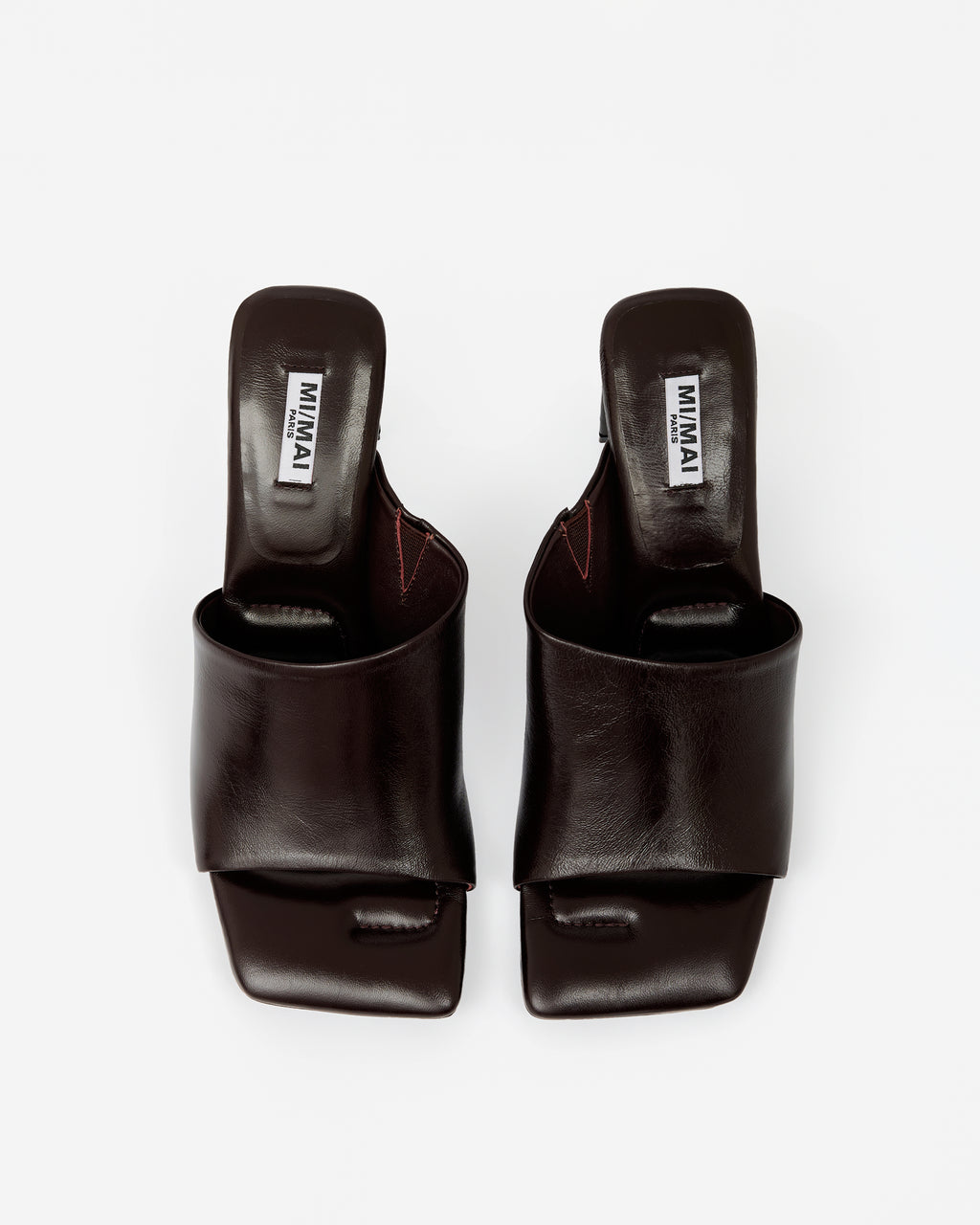 Mule à talon haut et bout carré en cuir brillant bordeaux Alba Burgundy