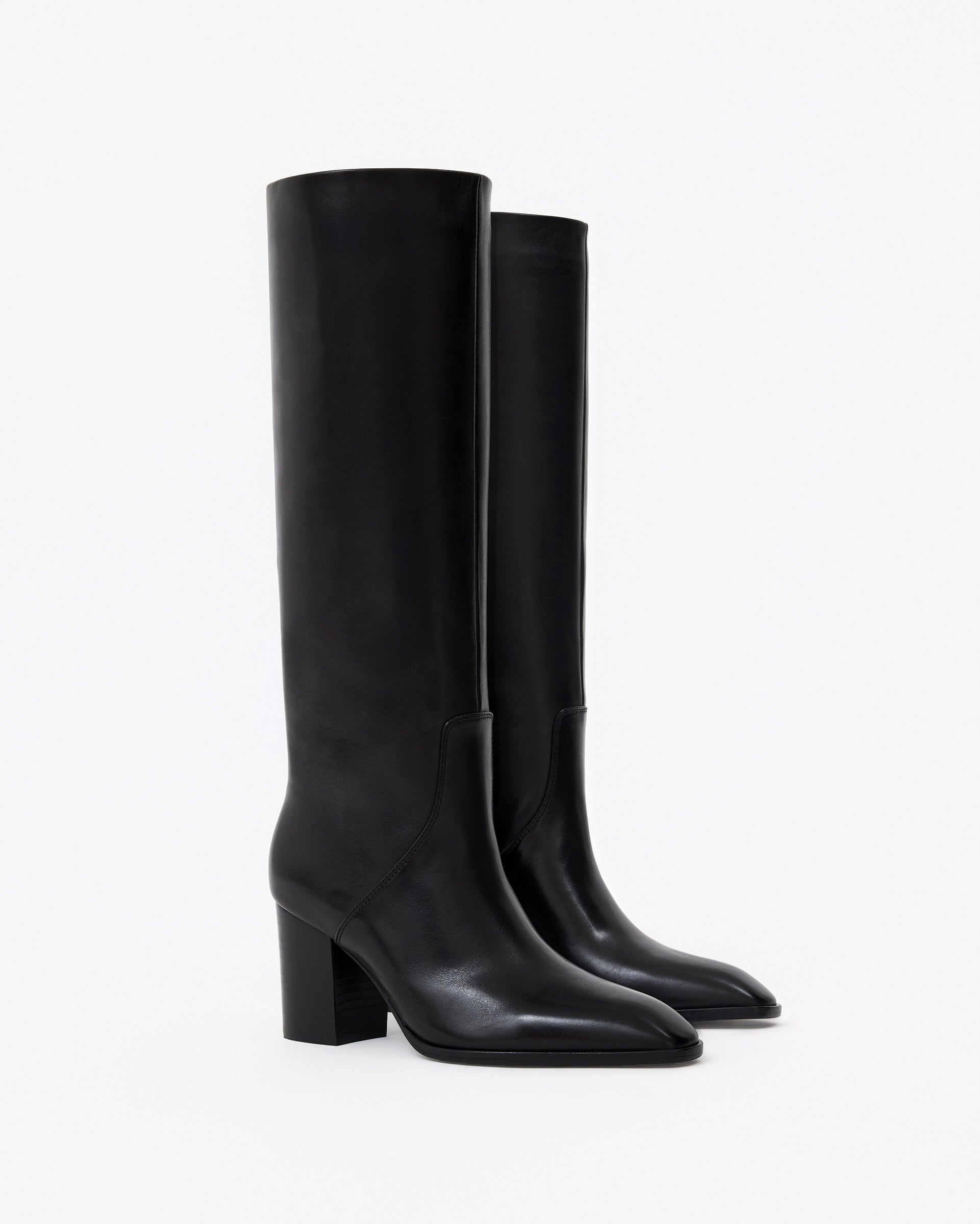 Bottes en cuir noir à talon bloc Aran Black