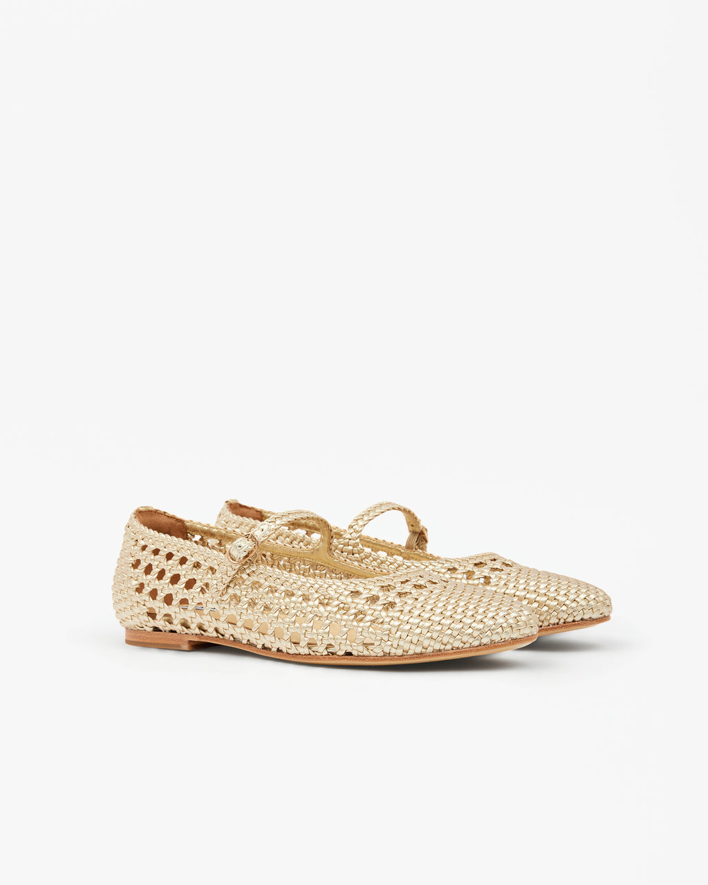 Ballerines à bride babies en similicuir tressé doré Ariana Gold