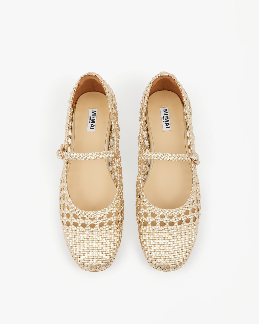 Ballerines à bride babies en similicuir tressé doré Ariana Gold