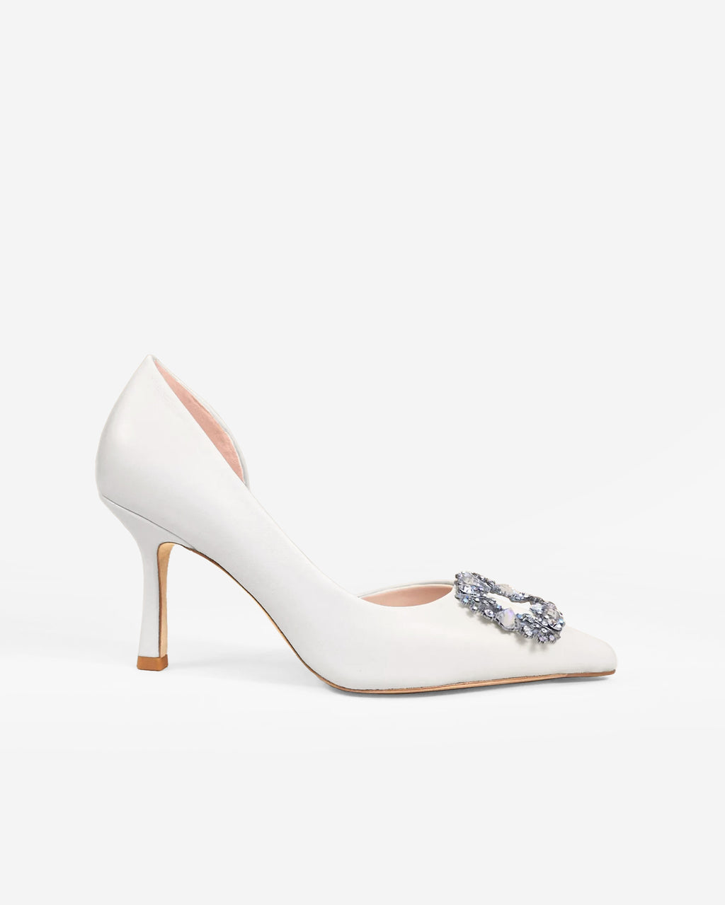 Astoria White Leather white leather pumps with crystal and rhinestone embellishments
