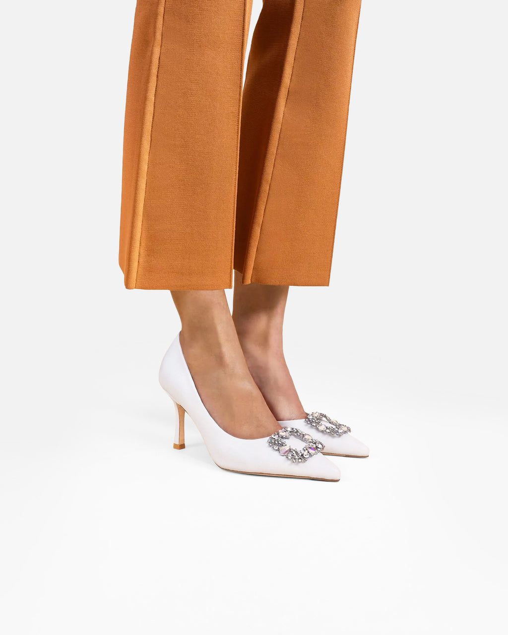 Escarpins en cuir blanc à ornement cristaux et strass Astoria White Leather
