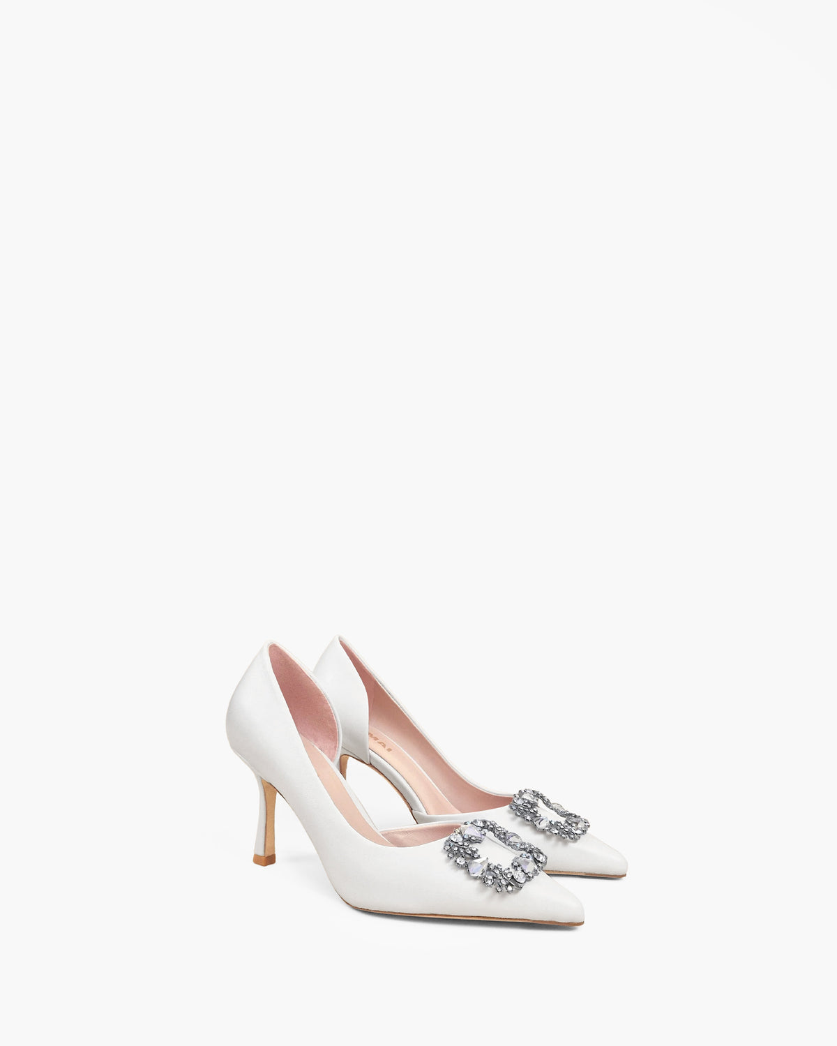 Astoria White Leather white leather pumps with crystal and rhinestone embellishments