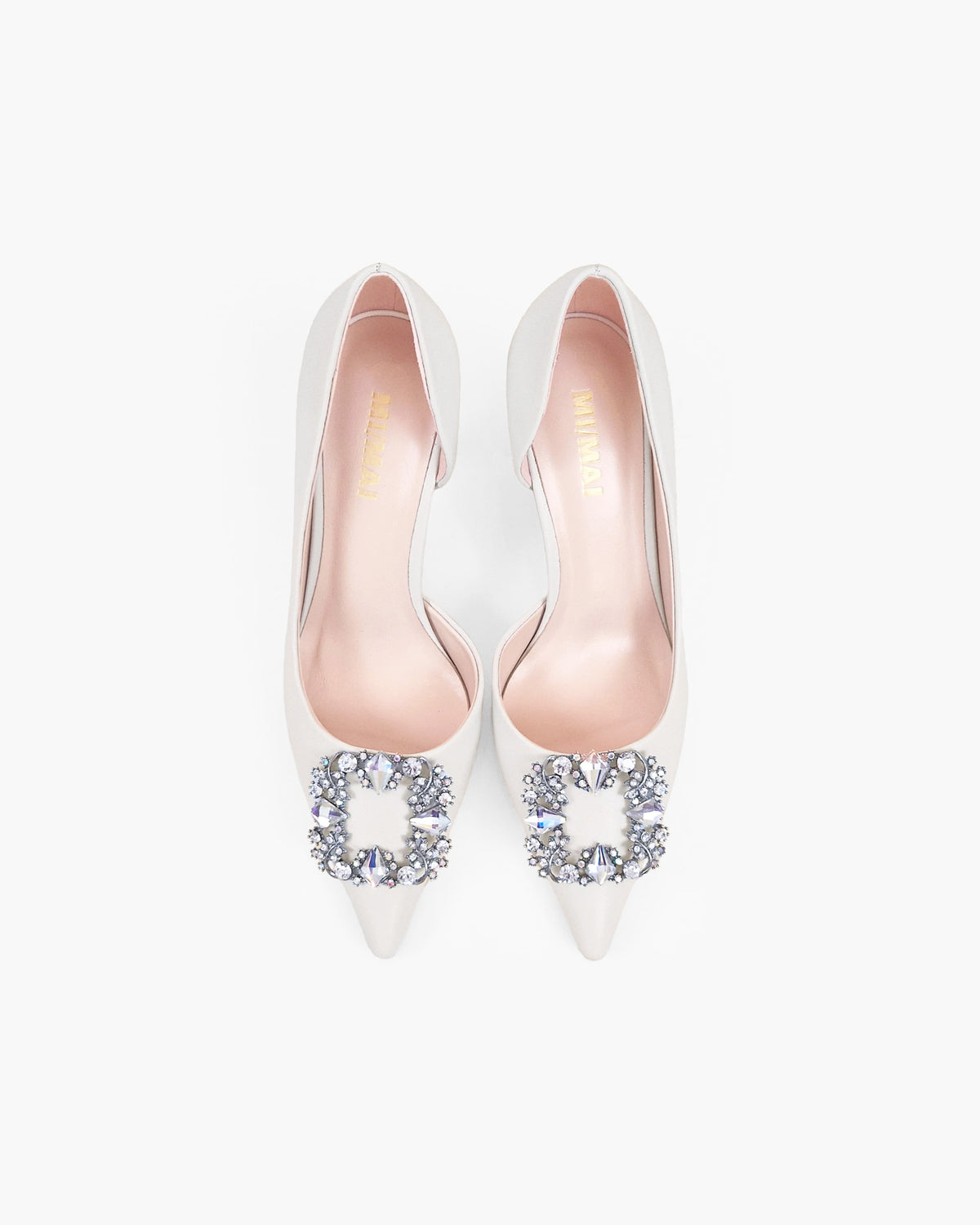 Astoria White Leather white leather pumps with crystal and rhinestone embellishments