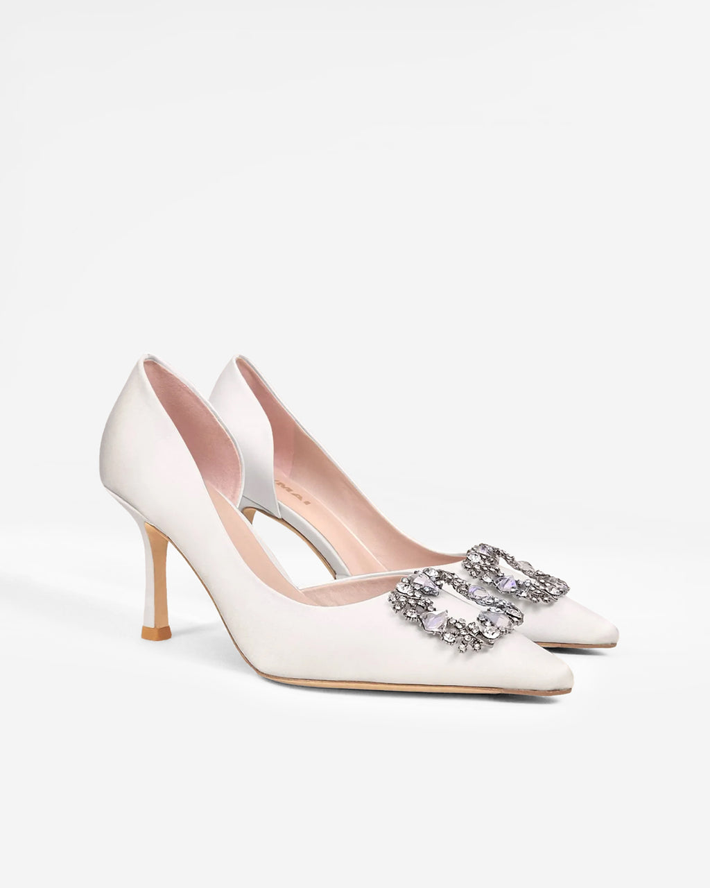 Astoria White Satin white satin pumps with rhinestone and crystal embellishments