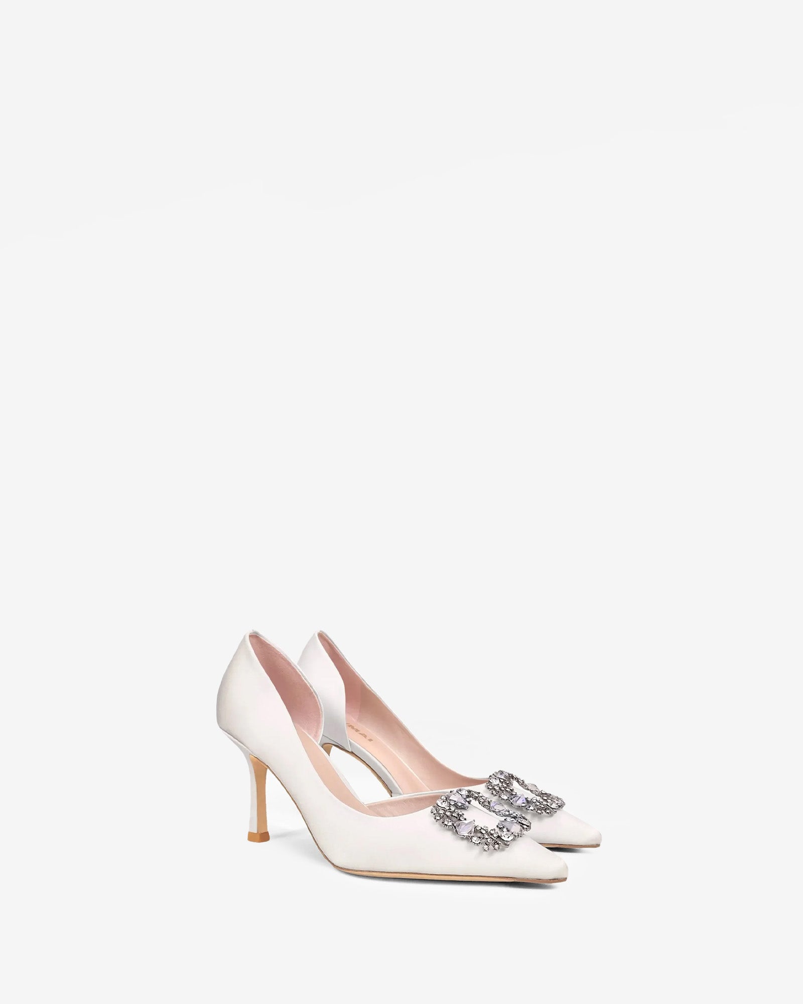 Escarpins en satin blanc à ornement strass et cristaux Astoria White Satin