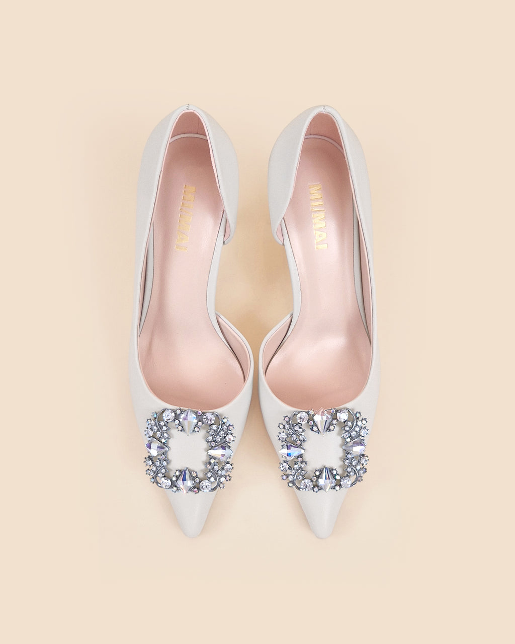 Escarpins en cuir blanc à ornement cristaux et strass Astoria White Leather