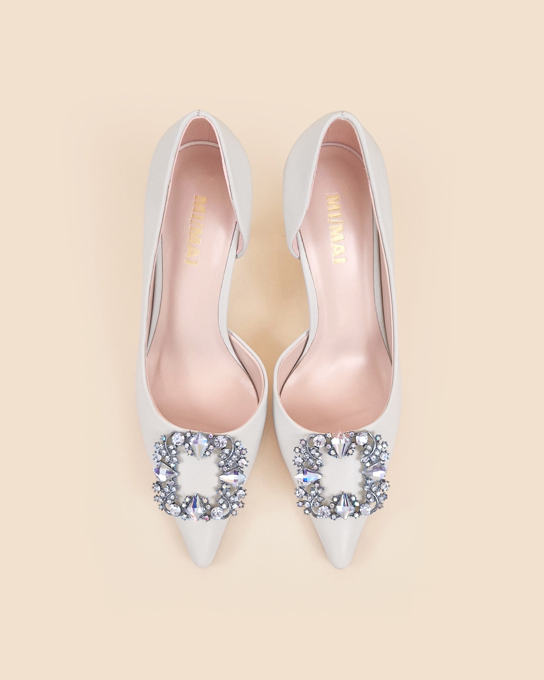 Escarpins en cuir blanc à ornement cristaux et strass Astoria White Leather