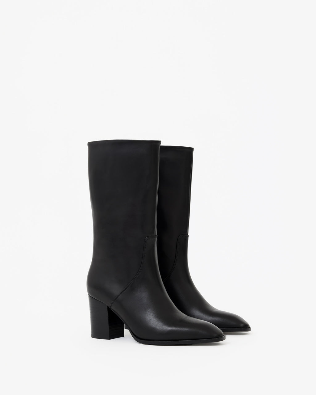 Bottes courtes en cuir noir à talon bloc Borge Black