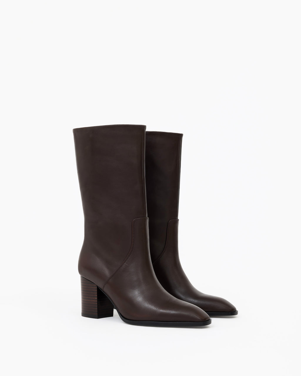 Bottes courtes en cuir chocolat à talon bloc Borge Chocolate