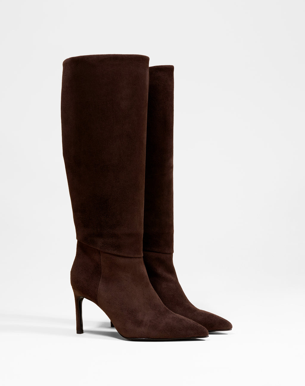 Bottes à talon aiguille et bout pointu en daim chocolat Coco Chocolate Suede