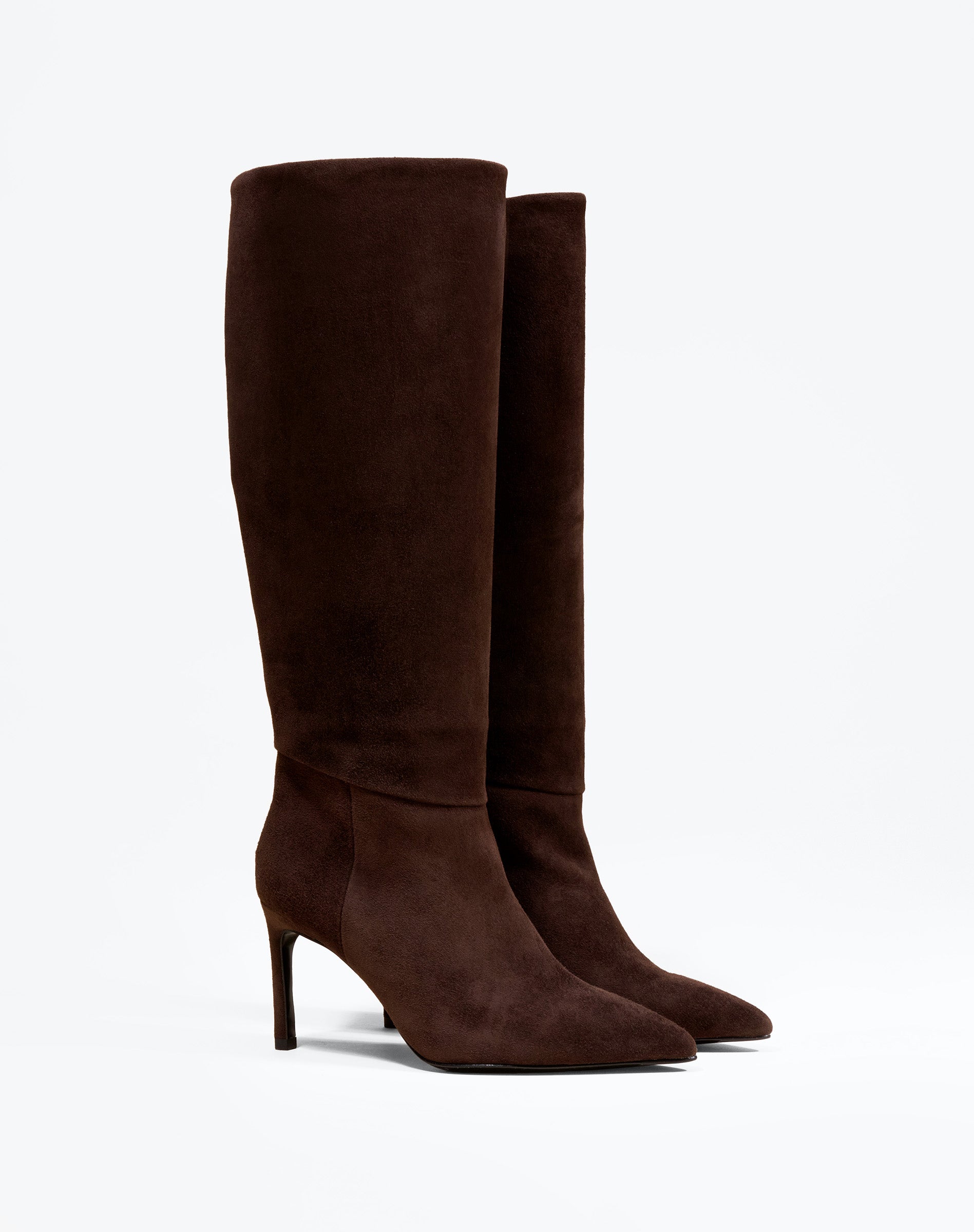 Coco Chocolate Suede Stiletto Boots with Pointed Toe