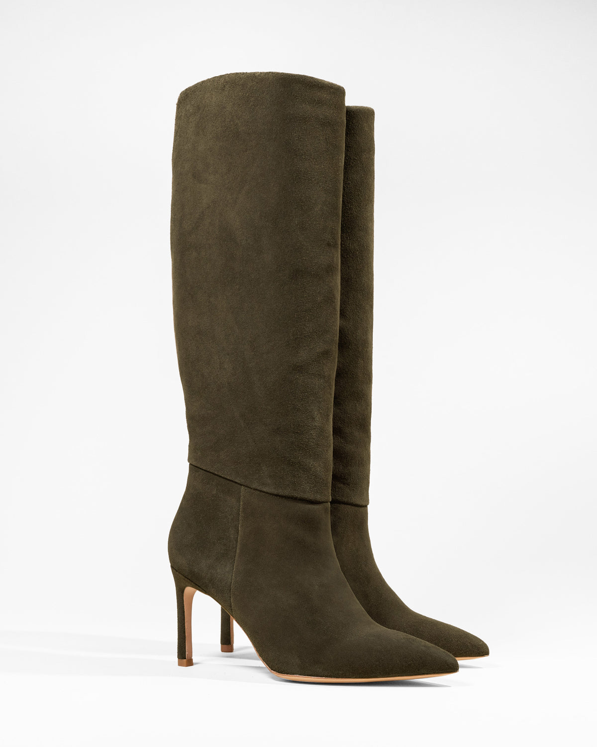 BOTTES EN DAIM KAKI A TALON AIGUILLE COCO KAKI SUEDE