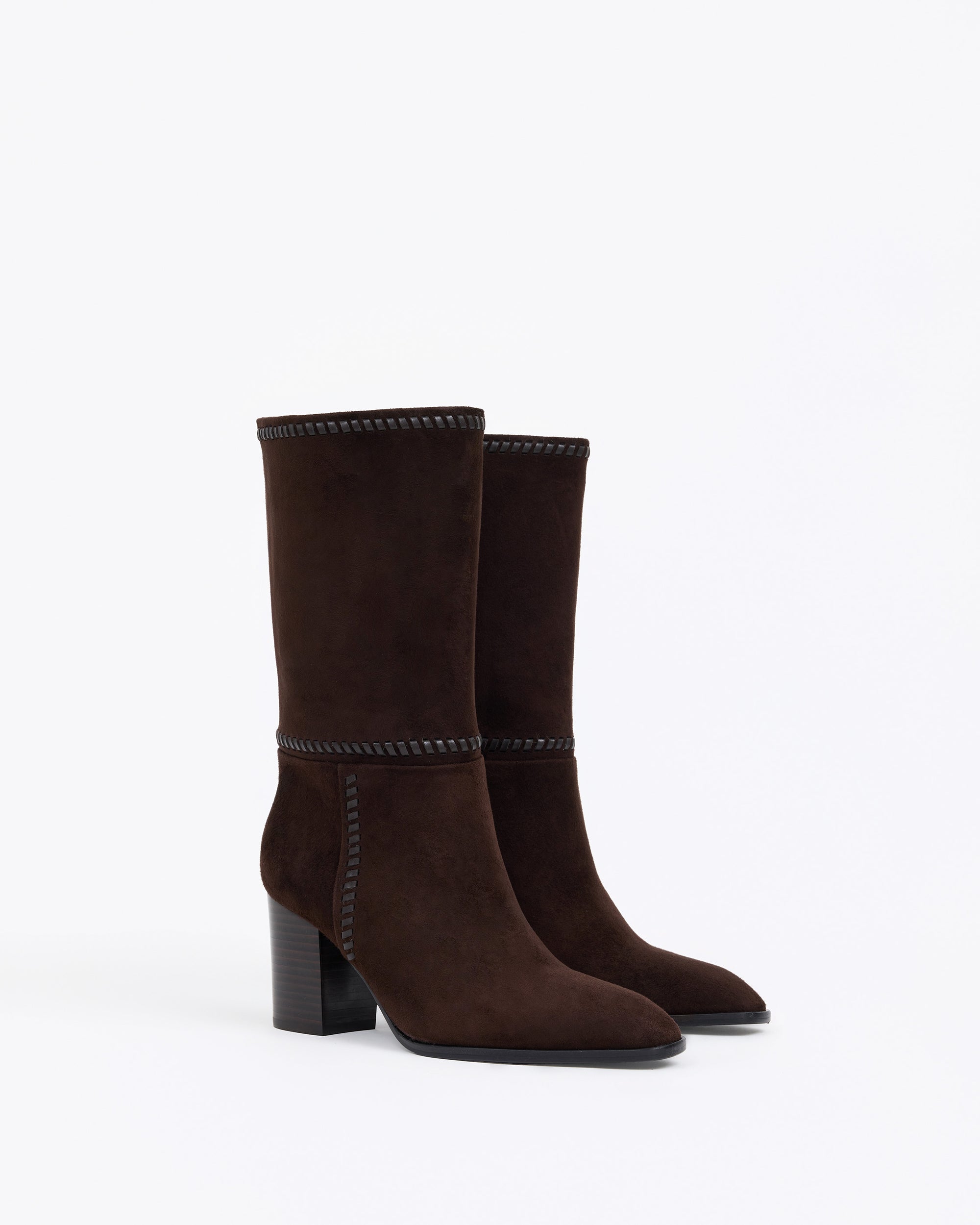 Bottes courtes en daim chocolat et talon bloc Colette Chocolate