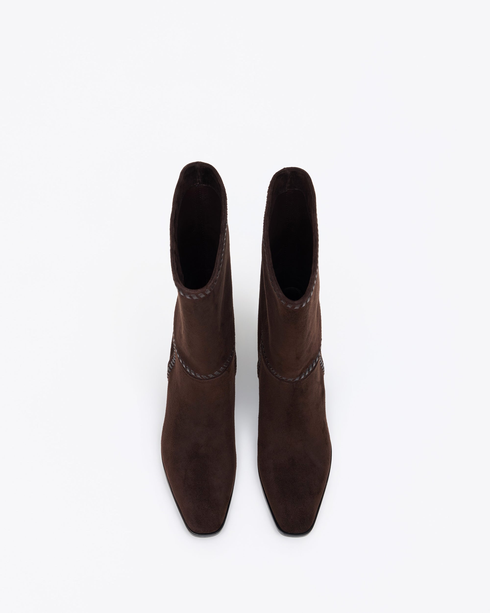 Bottes courtes en daim chocolat et talon bloc Colette Chocolate
